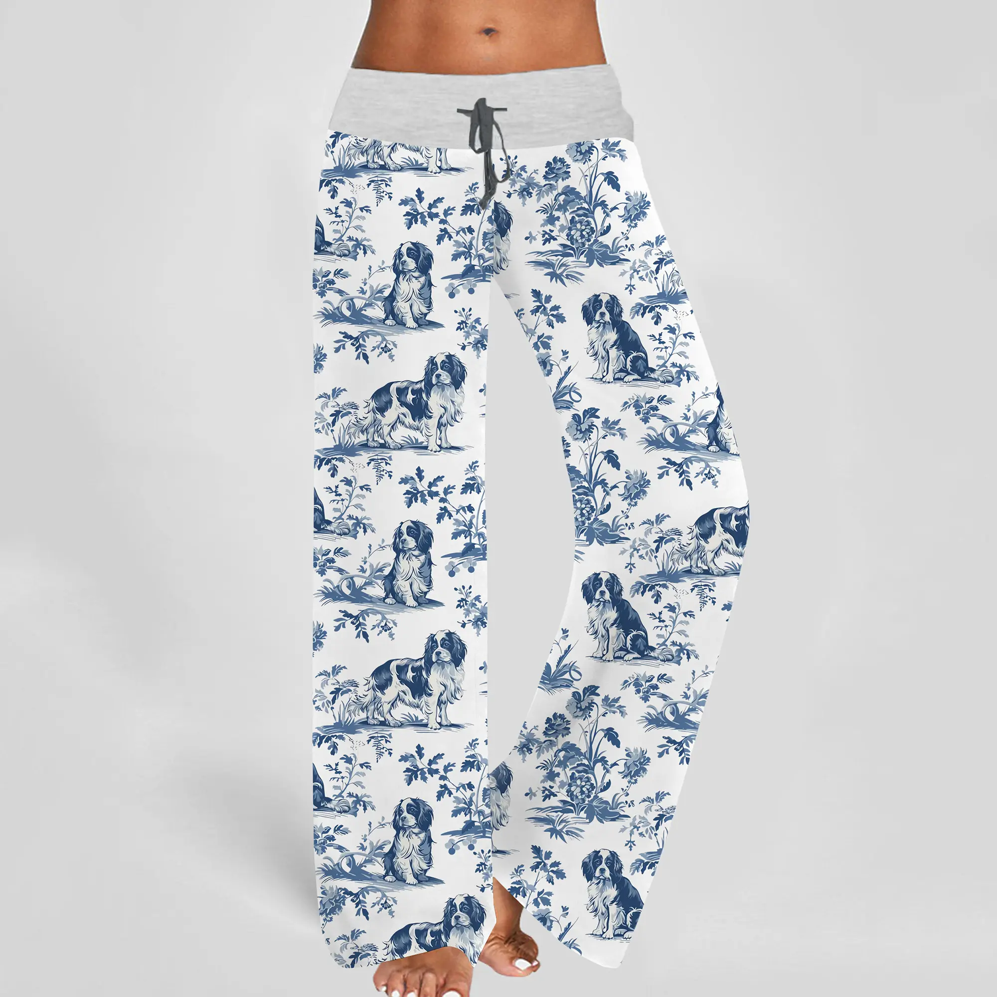 Cavalier King Charles Spaniel Corgi Dachshund Contrast Wide Leg Pants For Women - SHESHOW