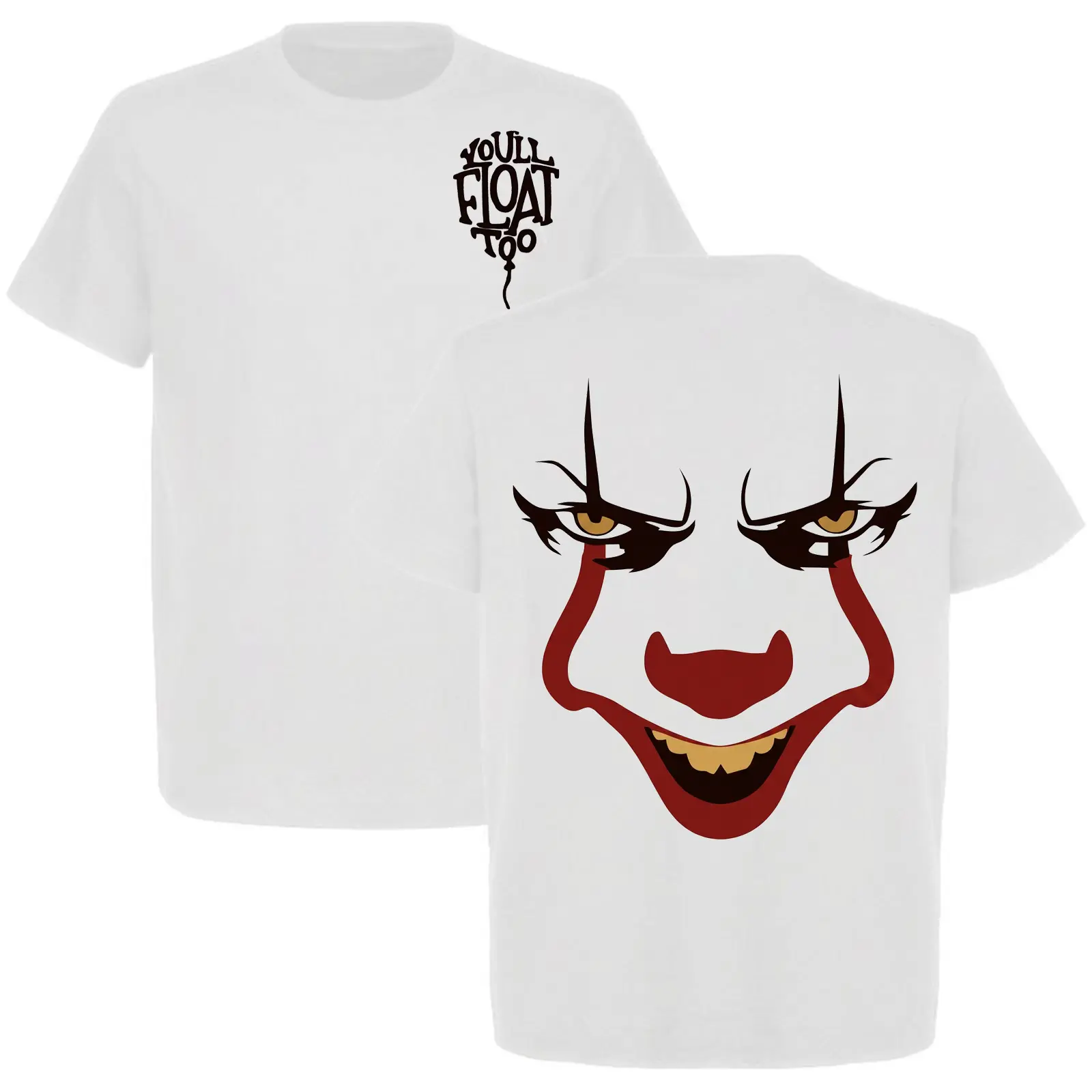 Pennywise Halloween T-Shirt | You'll Float Too Clown Shirt | IT Horror Movie Tee | Funny Double Sided Halloween Gift for Horror Fans
