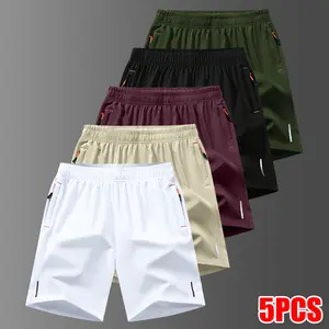 Men's Casual Shorts 5-Pack - Mensfashion Stockup Set, Comfortable Breathable Quick-Dry Fabric, Drawstring Waistband, Zipper Pockets, Lightweight for Running, Hiking