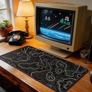 Topographic Contour Gaming Mouse Pad- Large Waterproof Gaming Desk Mat with Stitched Edges & Non-Slip Base