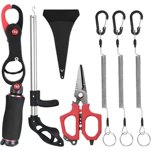 Fishing Tool Kit, Fish Gripper with Scale, Muti-Function Fishing Pliers, Braided Line Scissors, Fishing Gear with Safety Coiled Lanyard, Fishing Gifts for Anglers-