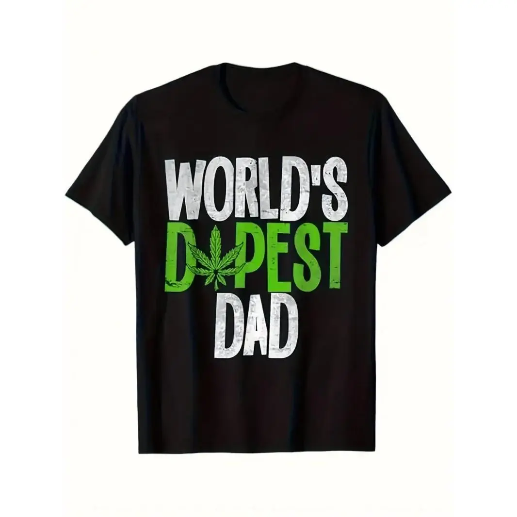 Worlds Dopest Dad Weed Leaf Graphic T Shirt Mens Funny Stoner Tee Streetwear Crewneck Short Sleeve Soft Casual Summer Gift For Fathers Day