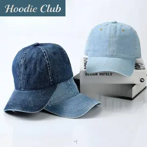 Spring/Summer Korean Style Denim Baseball Cap, Unisex Soft Top Vintage Washed Distressed Sun Hat, Casual Outdoor Couple Streetwear adjustable protection hat Skull Print Snapback