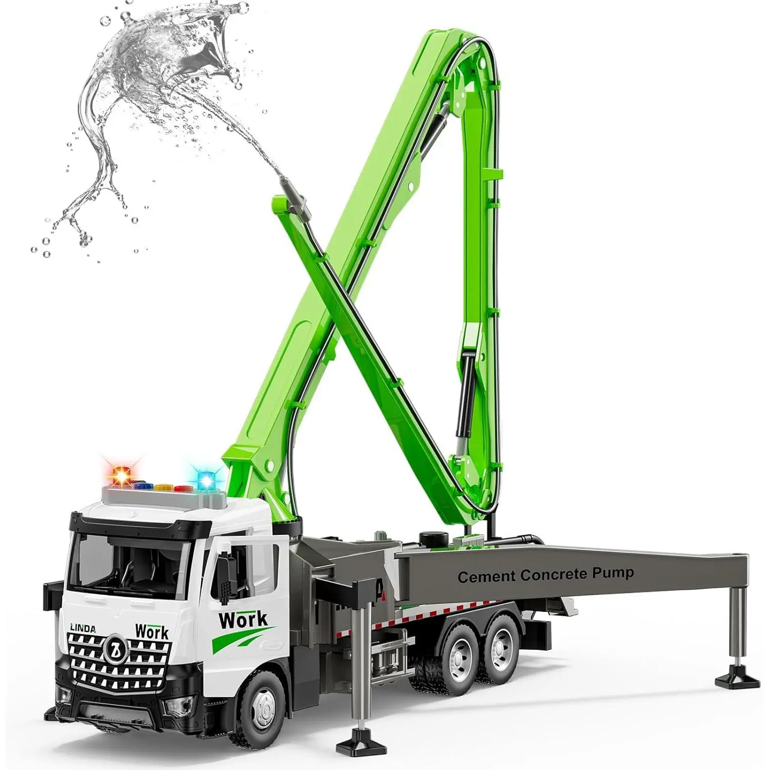 Cement Concrete Pump Truck Toy - Truck-Mounted Concrete Pump Boom Pump Construction Trucks Site Playset Water Spray Lights Sounds Todder Kids Age 3 4 5 6 Years Old Boy Birthday Christmas Vehicles Gift