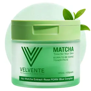 [K-beauty]Velvente Matcha PDRN Toner Pads (100 Sheets) | Hydrating & Soothing Korean Skincare with Peptides & Hyaluronic Acid | Helps Fade Dark Spots, Calm Redness, Smooth Uneven Skin & Support Acne-Prone Skin | Daily Skincare & Makeup Prep