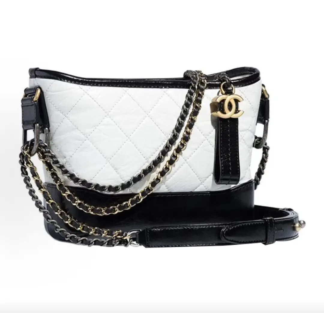 Pre-owned CHANEL Gabrielle Backpack, Vintage Quilted Leather Interwoven Chain, Calfskin, Small Size Women's Crossbody & Shoulder Bag, Black & White Color Block
