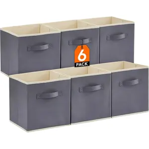 Collapsible Storage Cubes 11 Inch Foldable Fabric Bins Multi-color Organizers Decorative Organizing Baskets for Shelves for Closet, Utility Room, Storage Room Set of 6 Grey
