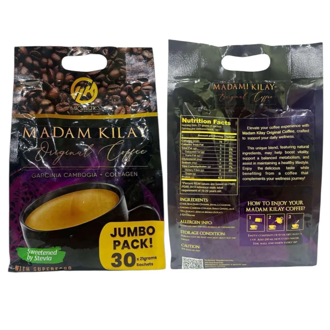 2 Packs Jumbo Madam Kilay Coffee Mix with Collagen + 3 Sachets