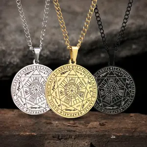 GTHIC Stainless Steel Seal of The Seven Archangels Necklace Michael Jewelry for Men Women Gifts