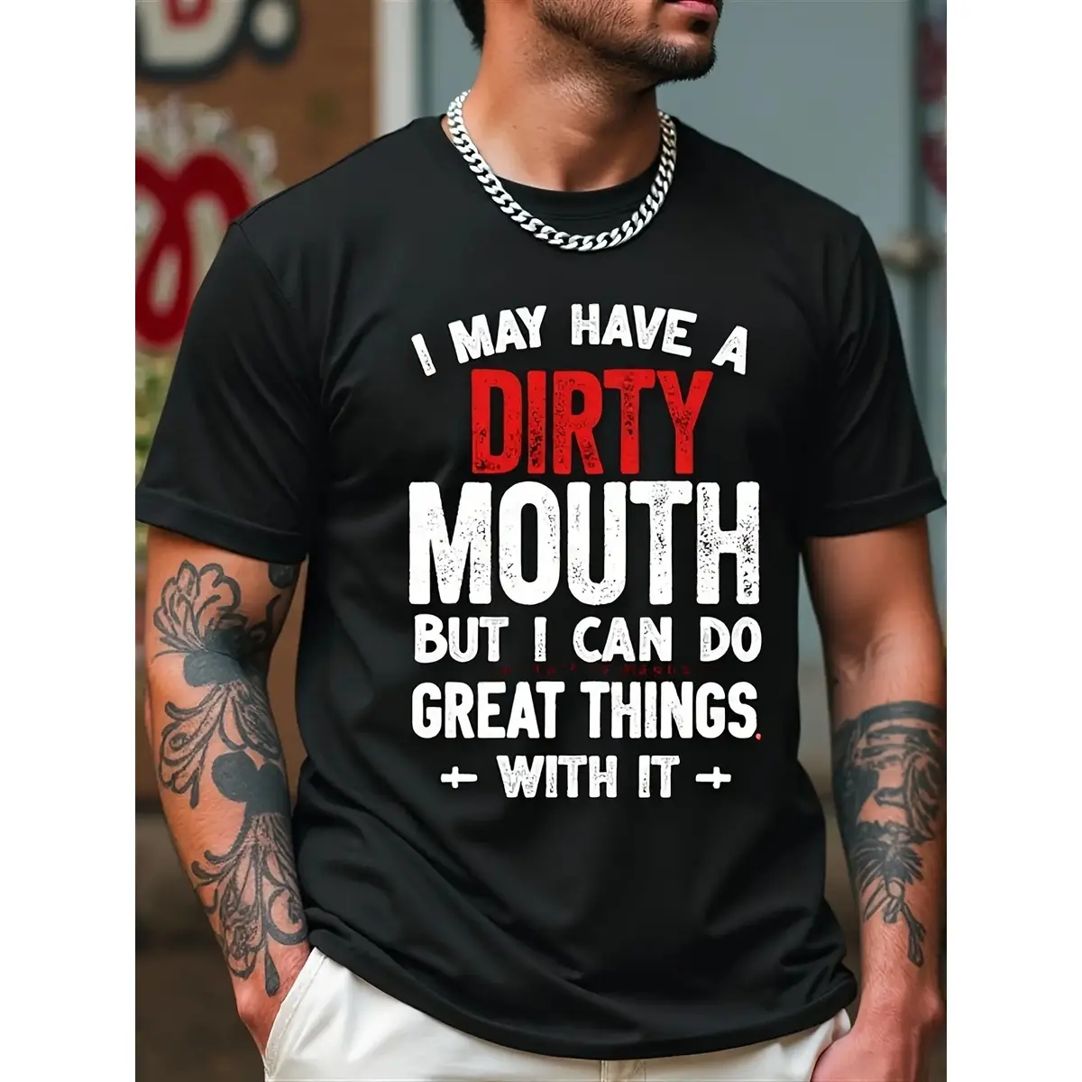 Men'S Funny Saying T-Shirt I May Have a Dirty Mouth Bold Red Text Cotton Summer Round Neck Graphic Tee Unisex Casual Apparel for Parties Adult Humor Attire Breathable Machine Washable