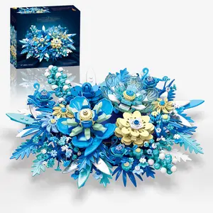 Blue Sea of Flower Adult Building Set Artificial Wildflower Bouquet Unique Botanical Wall Art or Office Decor Creative Building Toy Suitable for Children Over 6 Years Old