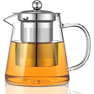 Borosilicate Glass Teapot with Removable Infusers for Loose Tea, Stovetop Safe Tea Kettle Tea Maker for Party Camping Travel (550ML)