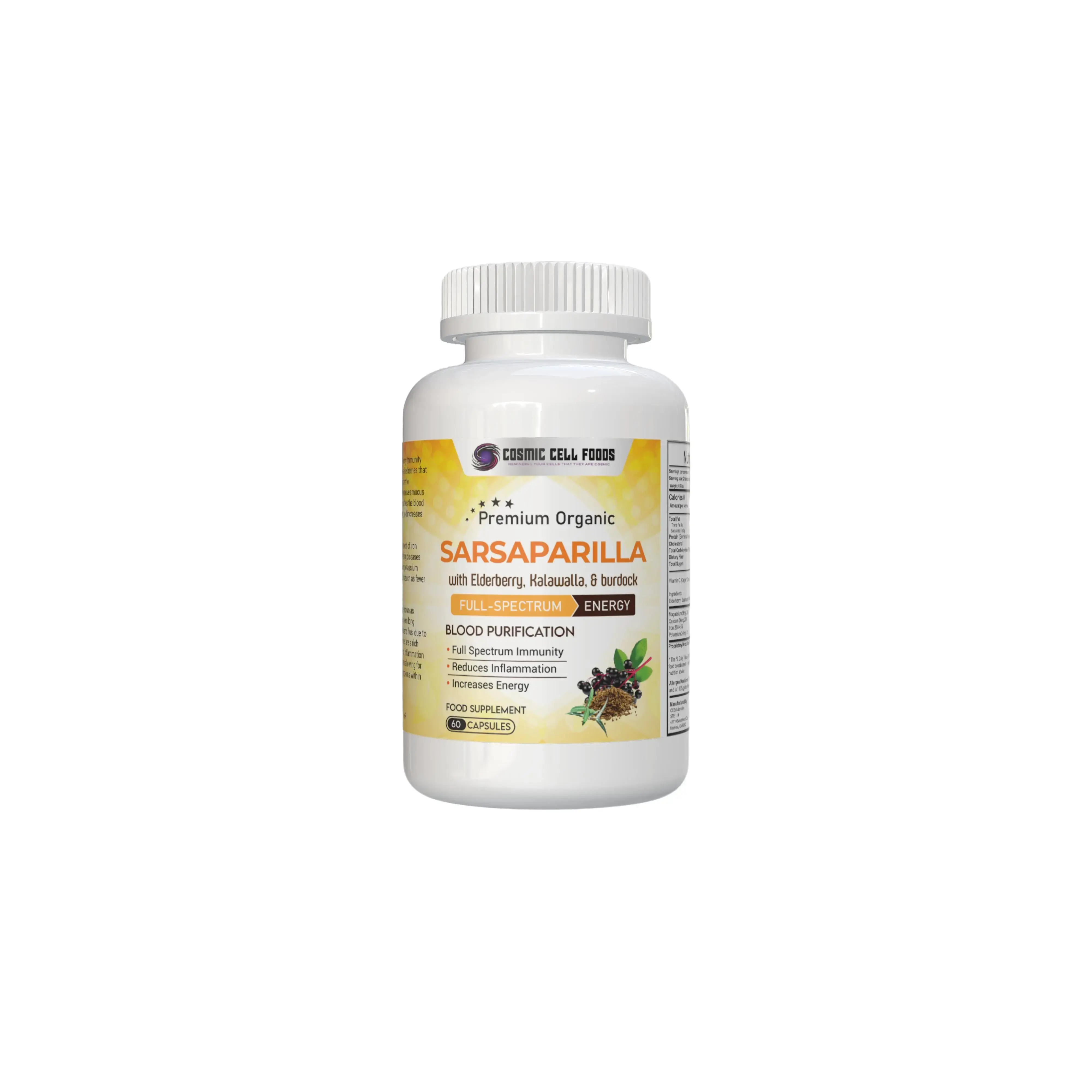 Sarsaparilla, Elderberry, Burdock, & Kalawalla Capsules (Full-Spectrum Energy)
