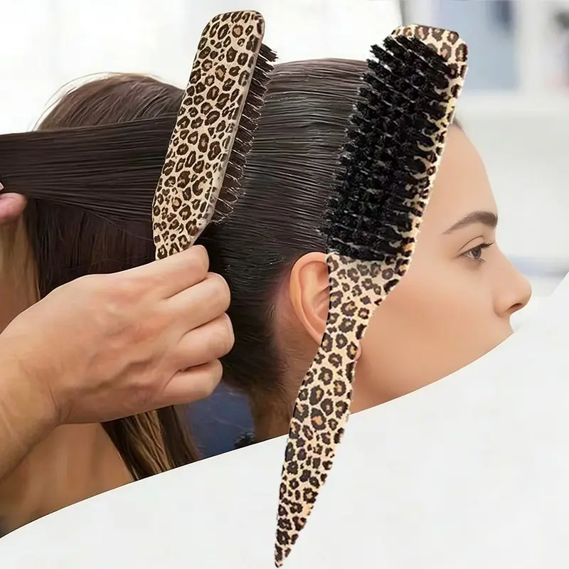 1pc Pointed Tail Brush Hair Comb, Brush Styling Tool, Nylon Bristles, Durable ABS Handle, Printed with Leopard Pattern, Suitable for Home and Barber Shop Use, Bristles Smooth, Creates Various Hairstyles, Available for Various Hair Textures