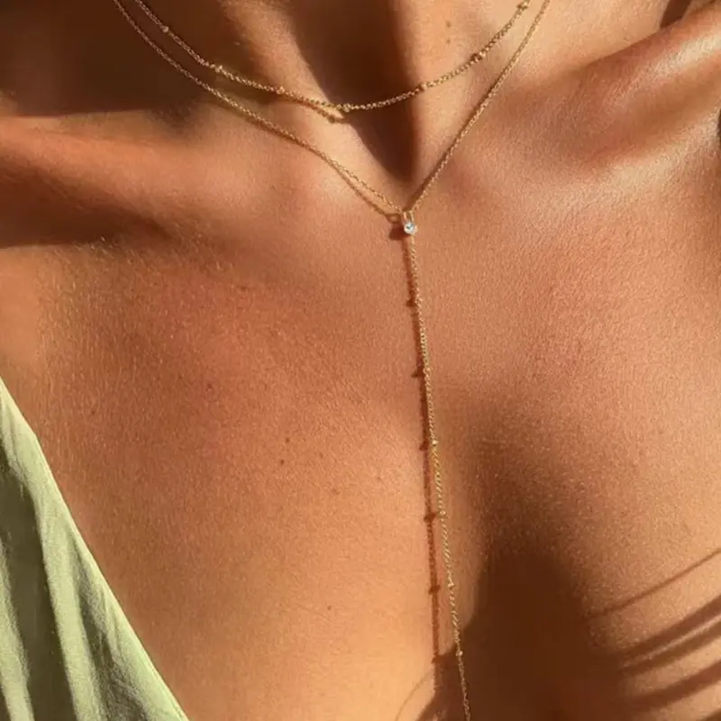 Layered Lariat Necklace with Tiny Crystals, Lariat Style Jewelry, Elegant No Effort Jewelry, Perfect for Any Occasion, Stylish Accessory, Trendy Necklace, Stackable Necklace, Layered Necklaces, Necklace Stack, Boho Necklace
