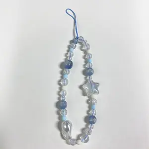 Style Summer Blue Starry Sky Beaded Lanyard, Universal Handmade Camera Strap, Wristband Portable Trendy Aesthetic Accessory