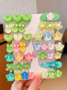 14 pieces - High-quality appearance level candy-colored girls' hair clips set, cartoon-style cute hair accessories hair clips, bang clips, candy-colored frizz control clips, Flower hair clips, suitable for daily use and various decoration occasions