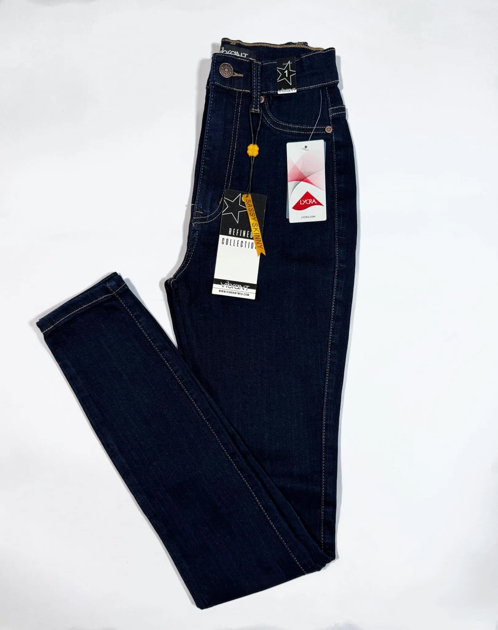 Vibrant Miu original  Tono Indigo Jeans de tiro alto súper stresch