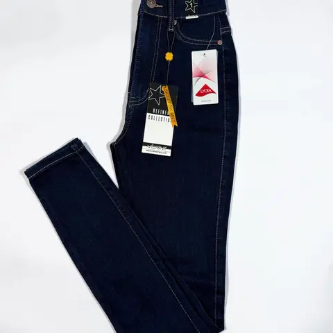 Vibrant Miu original  Tono Indigo Jeans de tiro alto súper stresch
