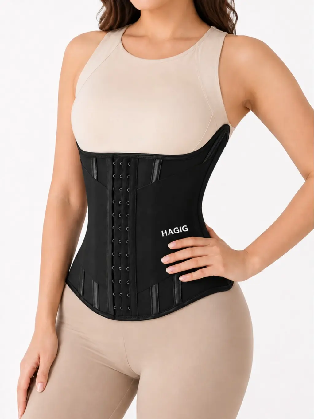 HAGIG Women's Waist Trainer Corset Waist Cincher Compression Shapewear Hook & Eye Black