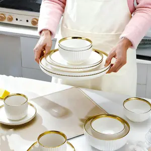 Multiple Ceramic Tableware Sets - Customize Your Own Combination, Vertical Stripes, Suitable for Multiple People, Dishwasher & Microwave Safe