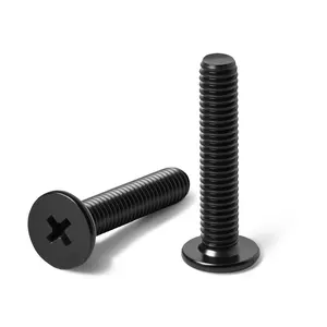 M3-0.5 x 16mm 50Pcs Flat Round Head Machine Screws, Black Oxide 304 Stainless Steel Phillips Cross Drive Screws Hardware Fastener