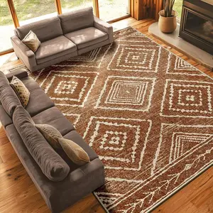 Bohemian Moroccan Farmhouse Style Rug, Soft Floor Mat for Living Room & Bedroom Decor, Bohemian Style Rugs, Decorative Rug, Washable Contemporary Area Carpet