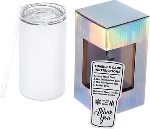 Makerflo 14 oz White Skinny Sublimation Blank Tumbler with Lid and Straw | Craft-Ready for DIY Gifts & Personalization (Sublimation, Epoxy, UV DTF, Vinyl, and Laser Engraving)