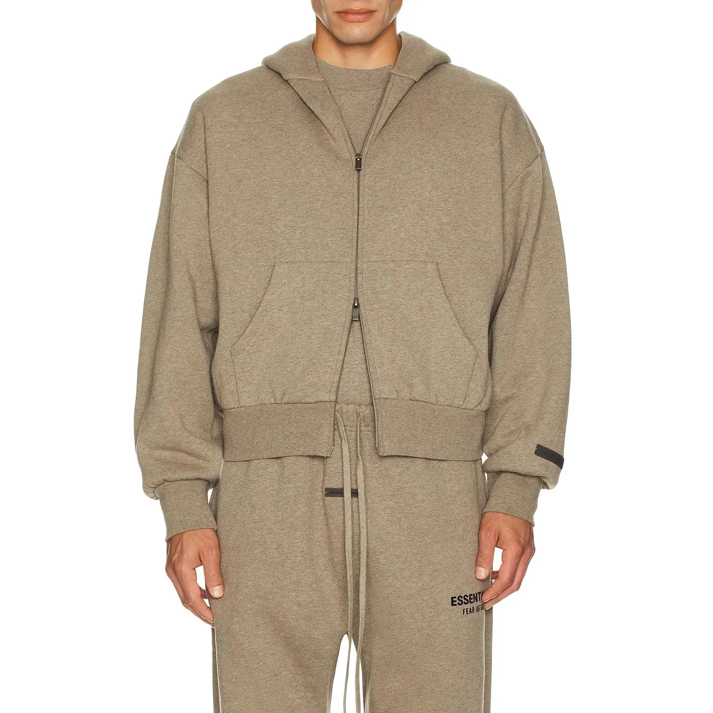 Fear of God ESSENTIALS Classic Fit Fleece Zip Up Hoodie in Homestead Heather Fear of God ESSENTIALS Classic Fit Fleece Zip Up Hoodie in Homestead Heather