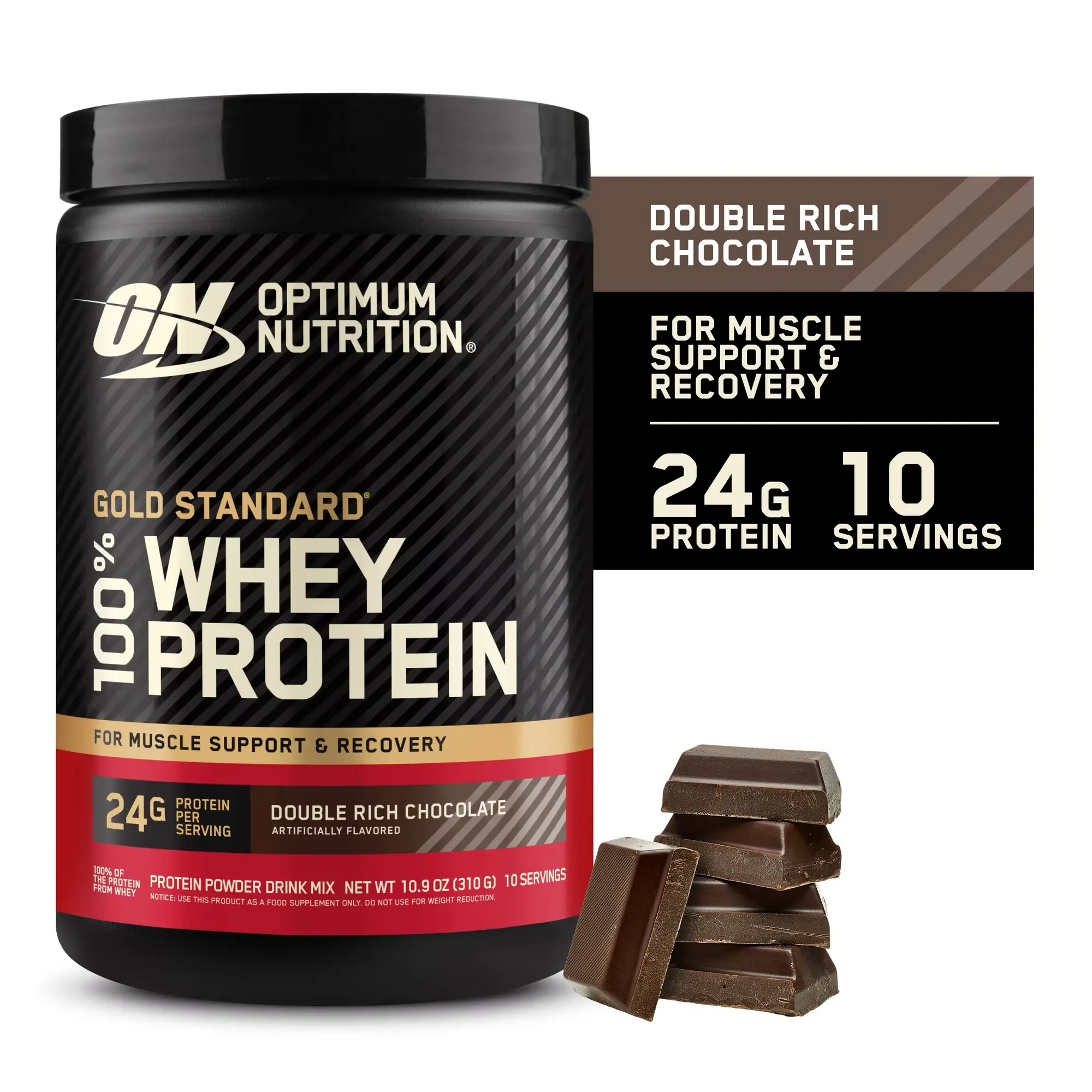 Optimum Nutrition Gold Standard 100% Whey Protein Powder, Double Rich Chocolate, 10 Servings Supplement Fitness