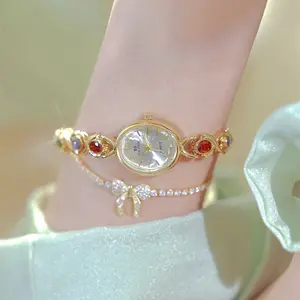 NEW Luxury Vintage Watches For Women High-end Multicolored Jewelry Bracelet Design Exquisite Ladies' Small Gold Watch Gift