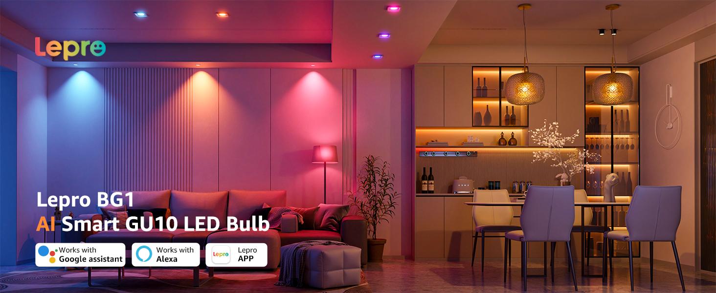 Lepro BG1 AI GU10 Smart Bulb - RGBCW Dimmable Color Changing LED Bulbs ...