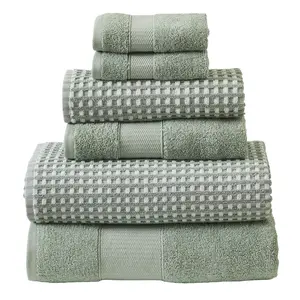 Modern Threads Cobblestone 6-Piece Yarn Dyed Cotton Towel Set, Green