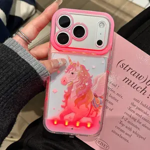 Unicorn LED Light Phone Case, Cartoon Style, Compatible with iPhone 17/16/15/14/13/12/11 Pro/pro Max/plus, Anti-Drop, Valentine Gift, Smartphone