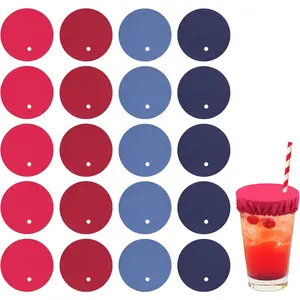 20pcs Drink Cover Scrunchie, Women's Drink Protectors with Straw Holes Drug-Proof Reusable Drink Lids Drink Cap for Nightclubs Party (Blue, Hidden Blue, Wine Red, Pink)