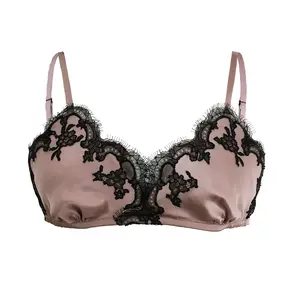 Mauve with Black Caudry Lace Silk Bralette