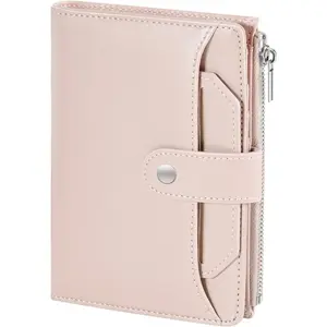 RFID Passport Holder for Travel, Pu Leather Passport Wallet Cover with Card Holders, SIM Slots, Zippered Coin Pocket and Cash Slot, Slim Compact Travel Wallet for Women, Pink