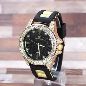 Fashion Men's Quartz Alloy Dial Analog Watch with Rhinestone Design, Silicone Strap, Available in Various Colors, Stainless Steel Construction