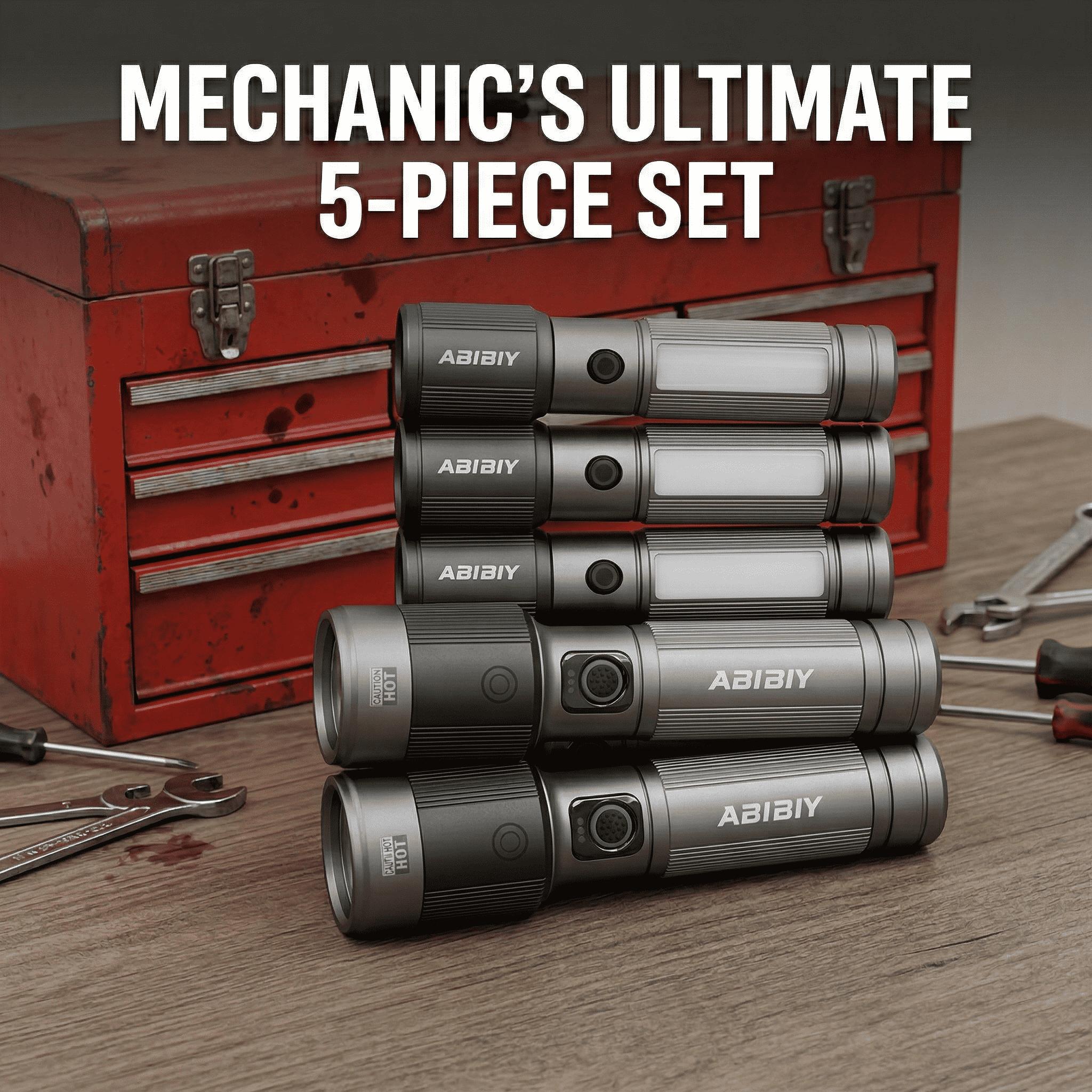 ABIBIY Rechargeable Flashlight Set 5 Pack (3 Small 2 Large) Aluminum Alloy Zoom Waterproof USB-C Fast Charging