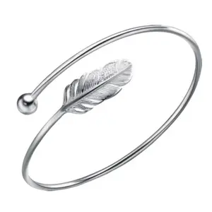 Women's Silver Feather Shaped Open Bracelet