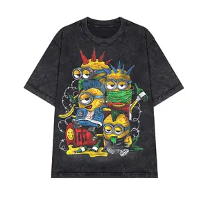 MELISSA ANN Rebel Minions Washed Tee - Oversized Washed T-Shirt in Premium Cotton for Casual Wear - Edgy Punk Graphic Design