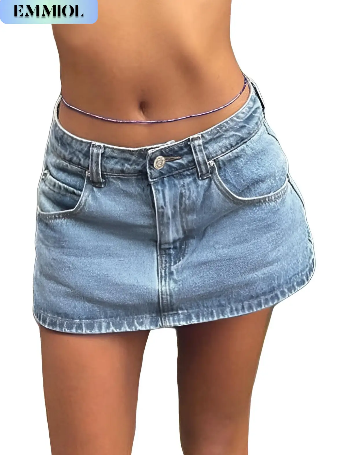 EMMIOL Vintage Blue Fit Denim Mini Jean Skirt for Women - Casual Style Regular Fit Above Knee Cotton Material Multi Belt Loops No Sheer Material Chic