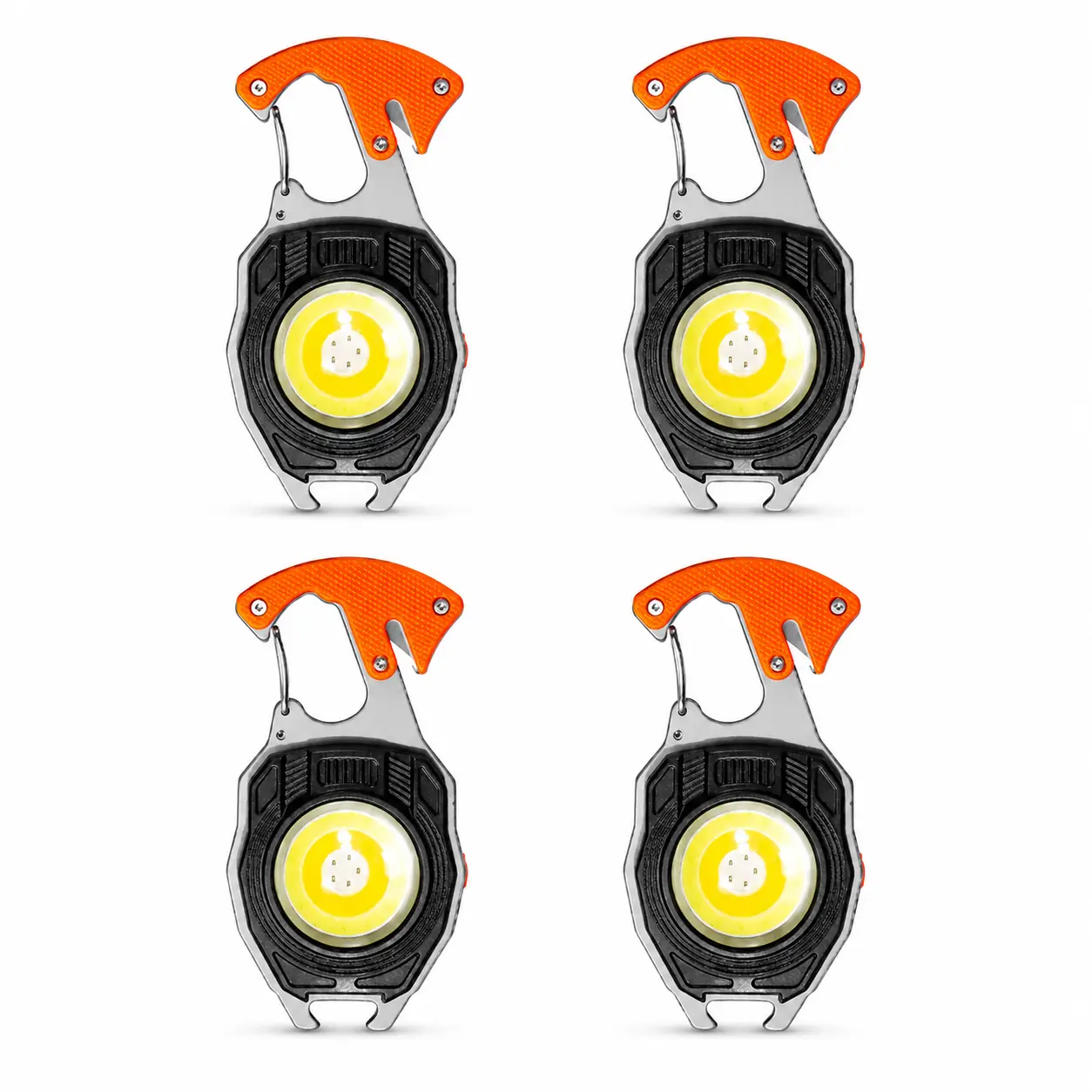 1/2/3/4 Pack 8-in-1 Magnetic COB Keychain Flashlight, Orange USB-C Rechargeable Survival Tool with Multi-Functional Attachments for Mechanics, Camping & Roadside Emergency Use