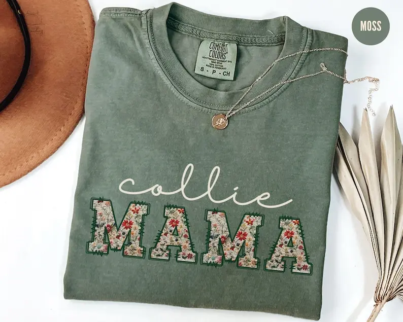 Comfort Colors Floral Collie Dog Mama Tshirt, Rough Collie Lovers Gift, Border Collie Mom  Graphic Tees, Mothers Day Gift, Pet Parent Outfit Merch