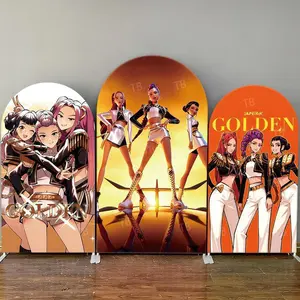 15-day 2D Flat Delivery Golden Orange Anime Idol Group Arch Backdrop Cover Set for Concert Party