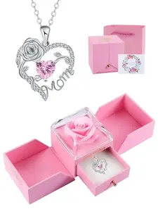 Rose Jewelry Gift Box With Heart Rose MomPendant Necklace, Love Heart Necklace,Necklace for Mama Grandma, Perfect forMother's Day Gift Christmas Gift