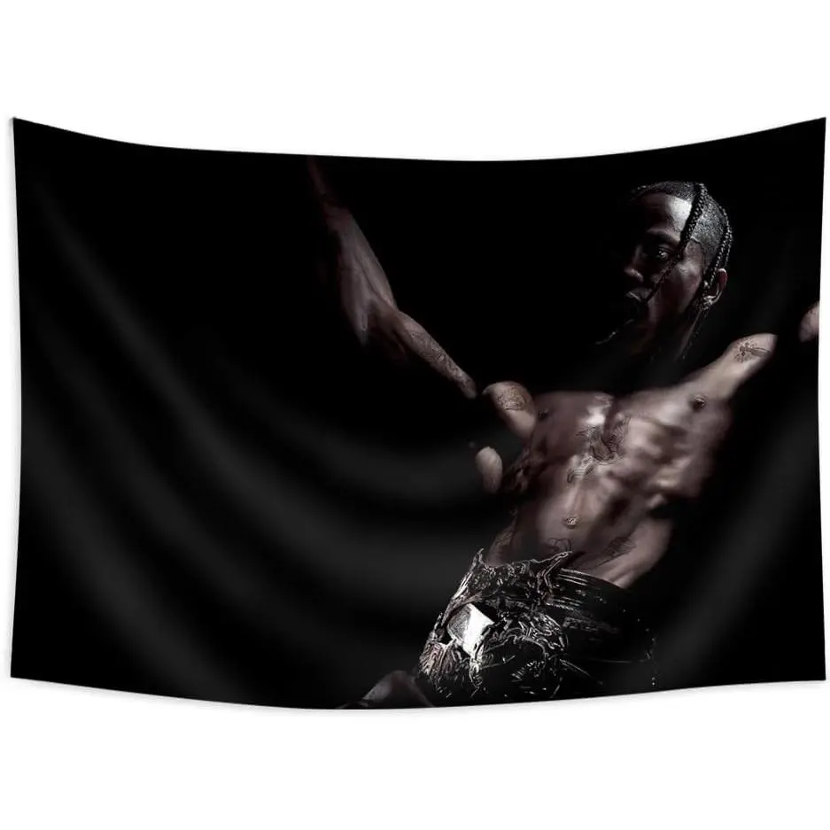 Konern Travis Singer Tapestry Scott Rapper Music Wall Album Art Hanging Decorative Decoration Cotton bedroom decor chill room accessories anime room decor