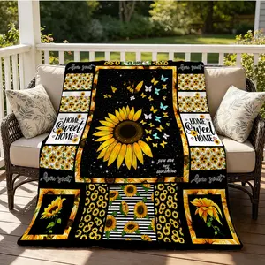 Sunflower Themed Flannel Throw Blanket, Single-Side HD Printed, Retro Farmhouse Style, Soft & Lightweight Multi-Use Blanket for Napping, Camping, Picnics & Home Decor, Suitable for Teens & Adults, Heartfelt Gift for Her