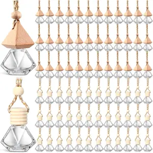 BBTO 100 Pcs Car Air Fresheners Diffuser with Wooden Cap Empty Aromatherapy Diffuser Clear Car Fragrance Holder Pendant Hanging Perfume Fresheners Bottles for Decor(Diamond,Clear)