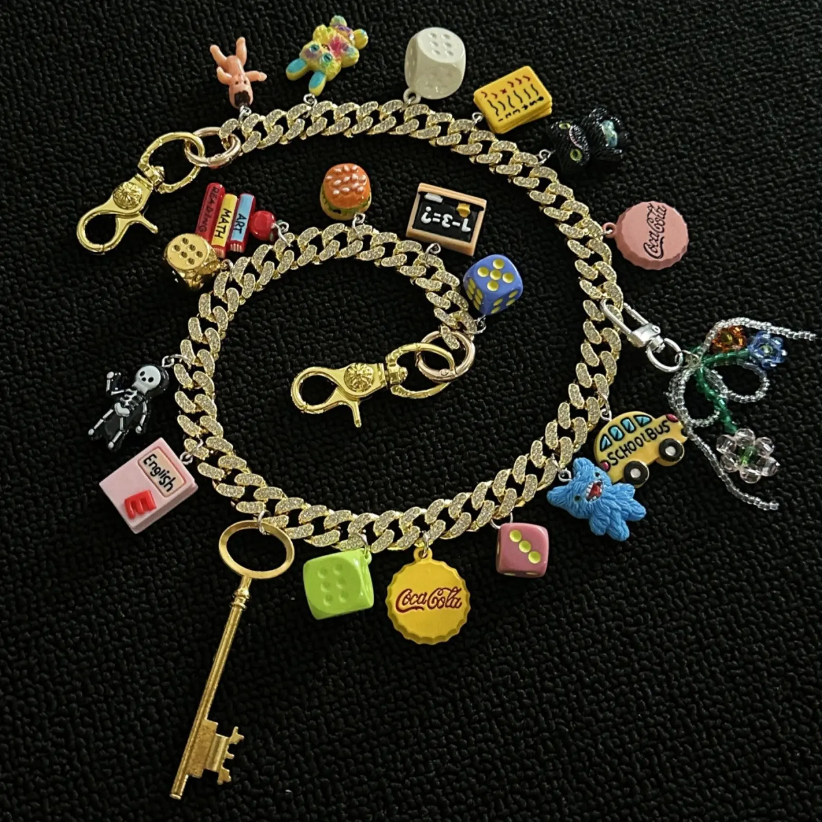 Dopamine Series Gold-Plated Diamond Cuban Link Style Purse Charm, Bag Chain and Charm Accessory, Purse Charms